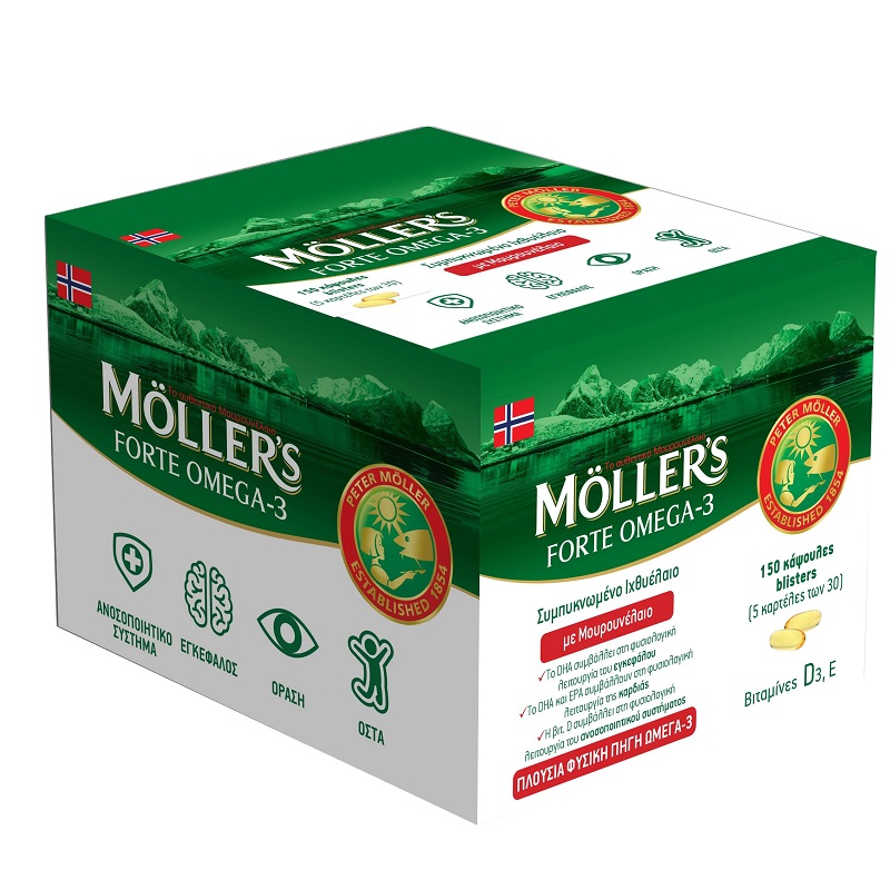 Moller's Forte Μουρουνέλαιο Μίγμα Ιχθυελαίου & Μουρουνέλαιου Πλούσιο σε Ω3  Λιπαρά Οξέα 150 caps