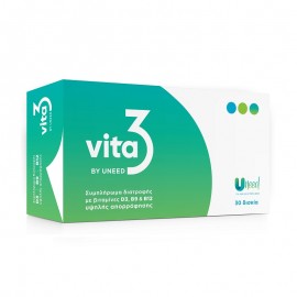 Uneed Vita3 Συμπλήρωμα Διατροφής Υψηλής Βιοδιαθεσιμότητας Βιταμινών D3 3000iu +B9 Φολικού Οξέος 800μg +B12 1000μg 30 δισκία