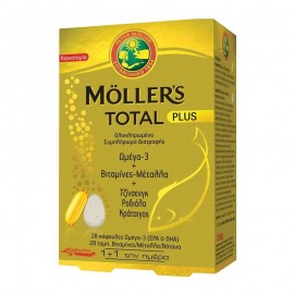 Mollers Total Plus Ολοκληρωμένο Συμπλήρωμα Διατροφής με Ωμέγα-3, Βιταμίνες και Μέταλλα, 28 ταμπλέτες και 28 κάψουλες