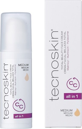 Tecnoskin Total Beauty Face Cream, Αντιρυτιδική Κρέμα Προσώπου Αll in Οne SPF30 - Medium Aπόχρωση 50ml