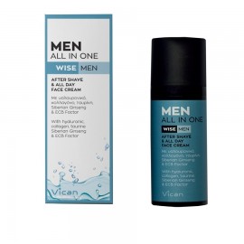 Vican Wise Men All in One AFTER SHAVE & ALL-DAY FACE CREAM με υαλουρονικό, κολλαγόνο, ταυρίνη, Siberian Ginseng & ECB Factor, 50ml