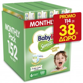 Πάνες Babylino Sensitive Monthly Pack No6 (13-18Kg)  114+38τεμ ΔΩΡΟ=152τεμ