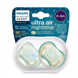 Avent Ultra Air NightTime Πιπίλα Νυκτός Ορθοδοντική Σιλικόνης 0-6m Αστέρι - Κουκουβάγια 2 τεμ. (SCF376/18)