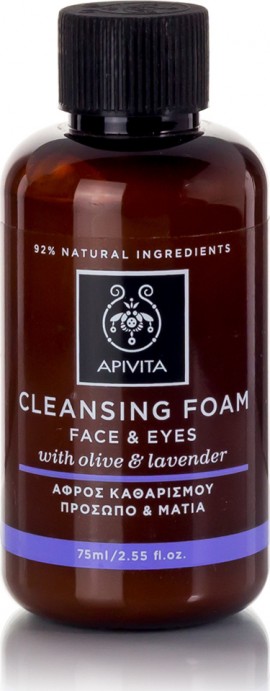 Apivita Cleansing Foam Face & Eyes Κρεμώδης Αφρός Καθαρισμού για Πρόσωπο & Μάτια με Ελιά & Λεβάντα, για Όλους τους Τύπους Δέρματος,75ml
