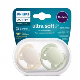 Avent Ultra Soft Πιπίλα Ορθοδοντική Σιλικόνης 0-6m Άσπρο - Πράσινο 2 τεμ. (SCF091/05)