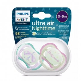 Avent Ultra Air NightTime Πιπίλα Νυκτός Ορθοδοντική Σιλικόνης 0-6m Πεταλούδα - Dreams 2 τεμ. (SCF376/19)