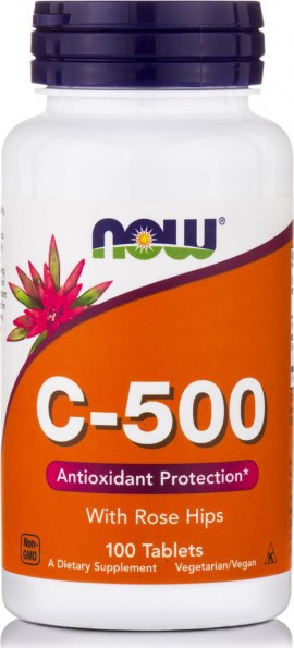 Now Vit C 500 mg, w/ Rose Hips 100 Tabs