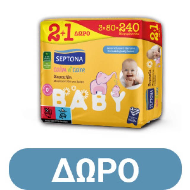 Septona Calm N Care Monthlypack Μωρομάντηλα με Χαμομήλι με καπάκι , (80x18) 1440τμχ (κωδ. 1504)