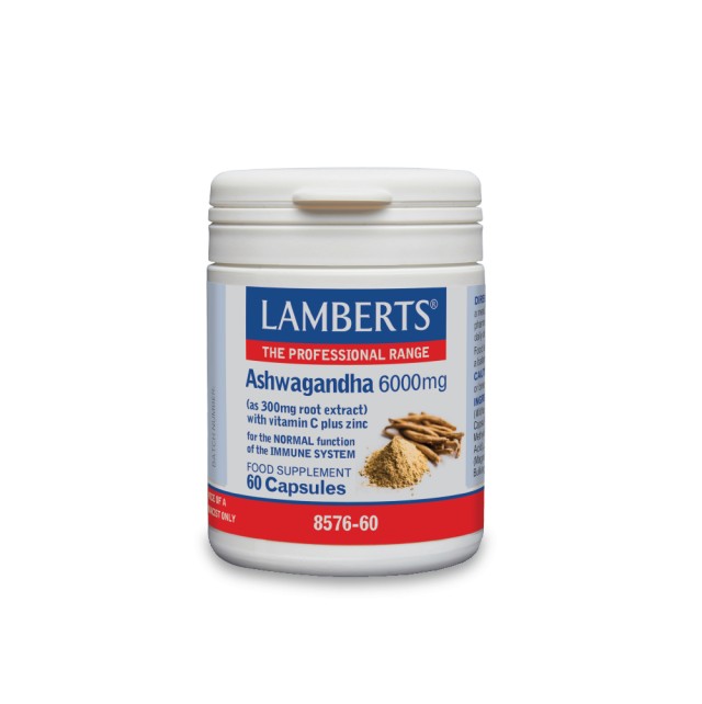 Lamberts Ashwagandha 6000mg Συμπλήρωμα Διατροφή Ασβαγκάντα για Ενίσχυση του Ανοσοποιητικού, 60 caps