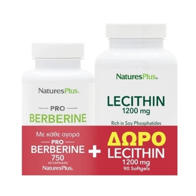 Natures Plus Promo Pack Pro Berberine 1500mg  60 Κάψουλες & Lecithin 1200mg 90 Μαλακές Κάψουλες