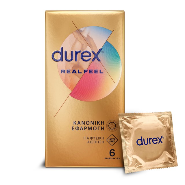 Durex Προφυλακτικά Πολύ Λεπτά Χωρίς Λάτεξ Real Feel  Κανονική Εφαρμογή 6 τεμάχια