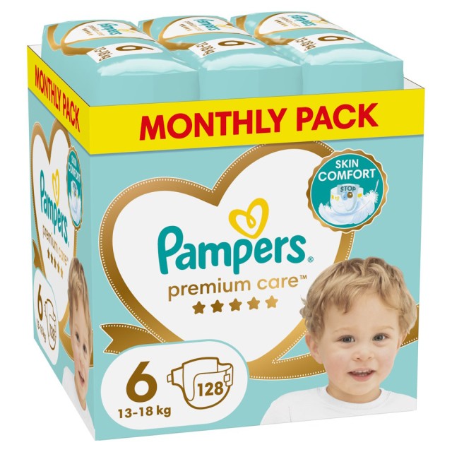 Pampers Πάνες με Αυτοκόλλητο Premium Care Monthly Pack No. 6 για 13-18kg 128τμχ