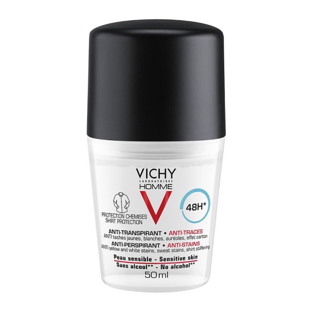 Vichy Homme 48h No Trace Deodorant Roll-on Ανδρικό Αποσμητικό κατά της Εφίδρωσης 50ml