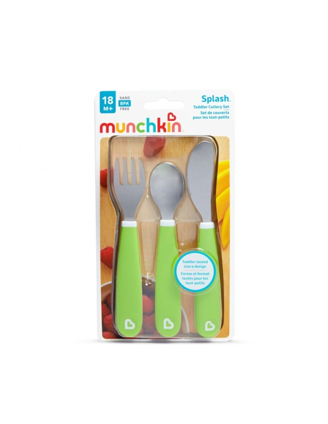 Munchkin Splash Toddler Cutlery Set Σετ Φαγητού Λαχανί 18m+, 3τεμ