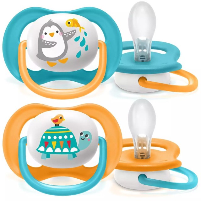 Avent Philips Ultra Air Animals Ορθοδοντική Πιπίλα Σιλικόνης 6-18m Πορτοκαλί - Γαλάζιο 2τμχ (SCF080/12)