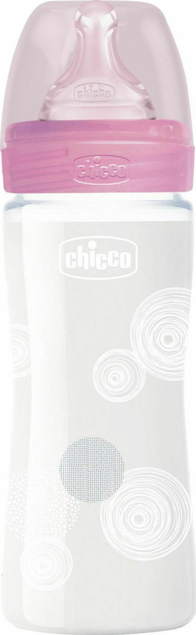 Chicco Well Being Μπιμπερό Γυάλινο Με Θηλή Σιλικόνης Αργής Ροής Ροζ 0m+ 240ml 028721200