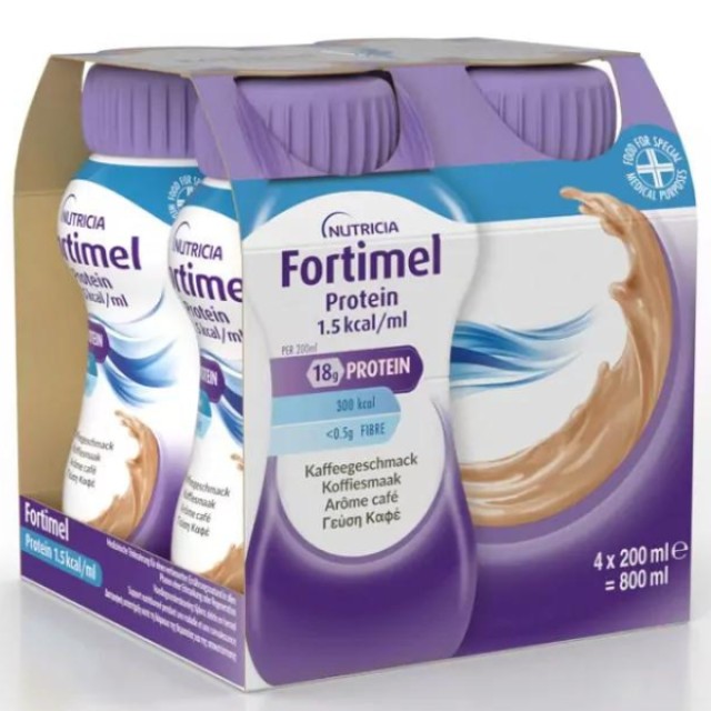 Nutricia Fortimel Protein 1.5 kcal Mocha Γεύση Καφέ Θρεπτικό Συμπλήρωμα Διατροφής σε Υγρή Μορφή Υψηλής Περιεκτικότητας σε Πρωτεϊνη, 4 x 200ml