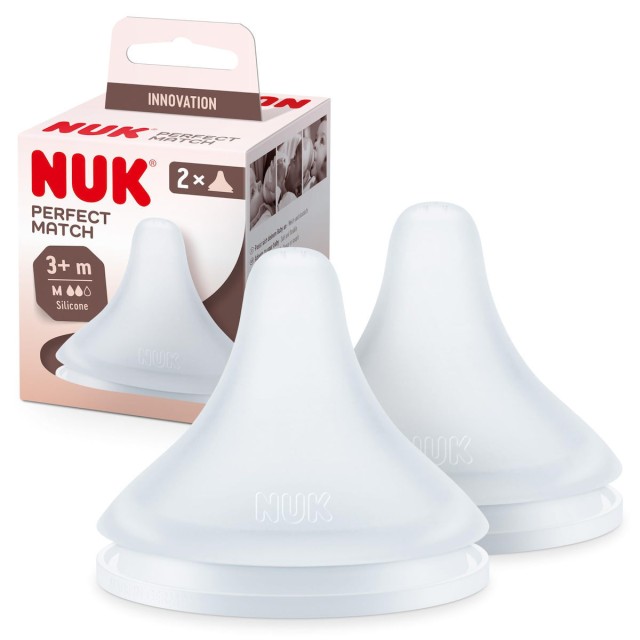 Nuk Perfect Match Θηλή Σιλικόνης Μεσαίας Οπής Μέγεθος Medium 3m+, 2τμχ