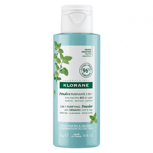 Klorane Aquatic Mint Καθαριστική Πούδρα για Μικτό-Λιπαρό Δέρμα με Υδάτινη Μέντα BIO και Άργιλο 50g