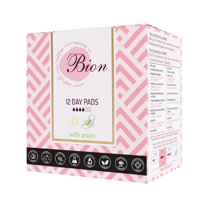 Bion Day Pads with Anion Σερβιέτες Ημέρας με τεχνολογία Ανιόντων 240mm 12τεμ.