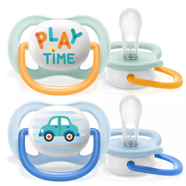 Avent Ultra Air Πιπίλα Ορθοδοντική Σιλικόνης 0-6m Play Time - Blue Car 2 τεμ.(SCF080/09)