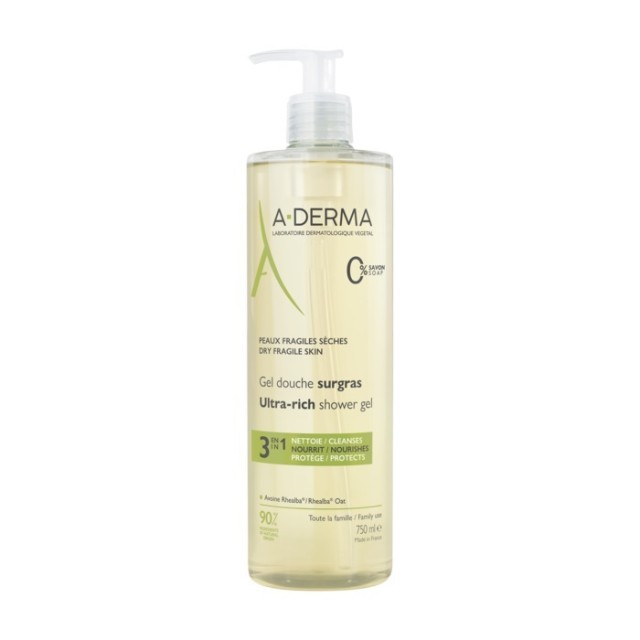 A-Derma Ultra-Rich Shower Gel Αφρόλουτρο σε Gel για Πρόσωπο & Σώμα 750ml