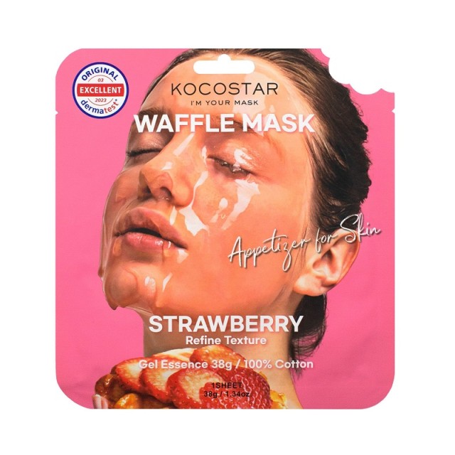 Kocostar Waffle Mask Strawberry Μάσκα Προσώπου για Καθαρισμό και Λάμψη 38gr