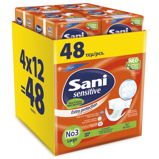 Sani Ανοιχτή πάνα ακράτειας Sani Sensitive Large No3 Mega Pack 48τεμ Value Pack (4x12τμχ)