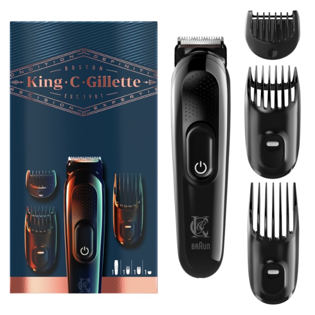 Gillette King C Beard Trimmer Ξυριστική Μηχανή Προσώπου Επαναφορτιζόμενη με 3 χτενάκια