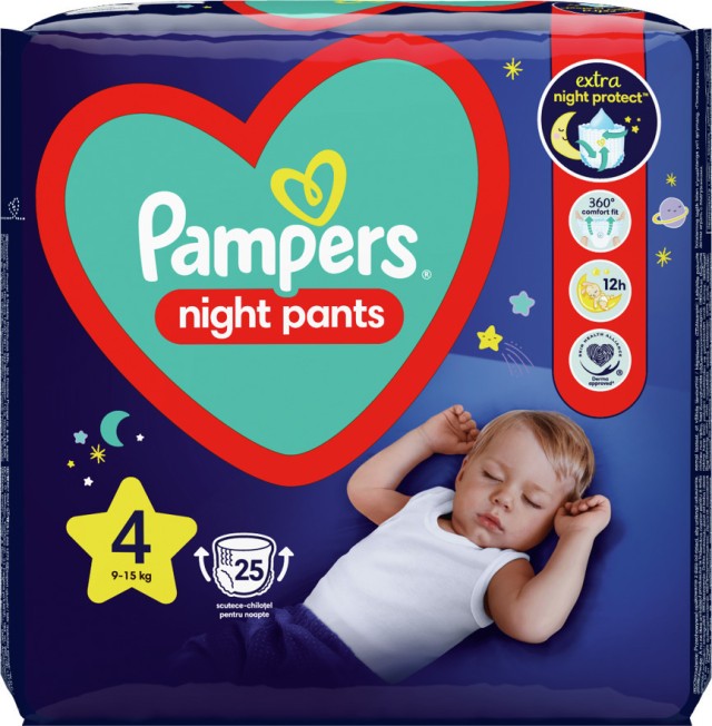 Pampers Night Pants, Βρεφικές Πάνες Νυκτός Βρακάκι, Νo 4, 9-15kg, 25 Πάνες