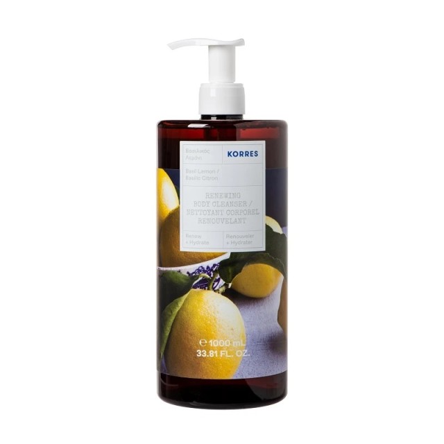 Korres Renewing Body Cleanser Basil Lemon, Αφρόλουτρο Βασιλικός Λεμόνι 1lt