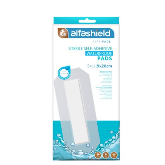 Alfashield Sterile Self-adhesive Waterproof pads Αδιάβροχα Αποστειρωμένα Αυτοκόλλητα Επιθέματα (9x20cm) 5 Τμχ