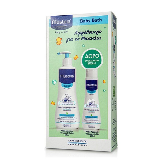 Mustela Promo Pack Baby Bath Gentle Cleansing Gel 500ml Tζελ Καθαρισμού για Σώμα & Μαλλιά & Δώρο Cleansing Gel 200ml