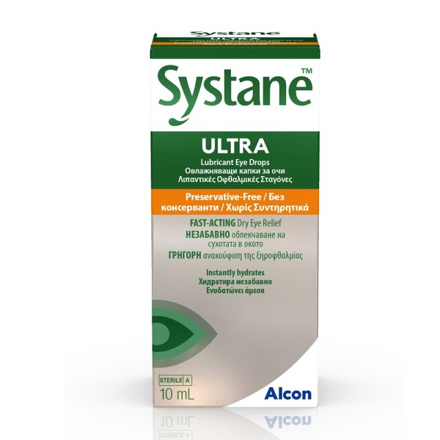 Alcon Systane Ultra Λιπαντικές Οφθαλμικές Σταγόνες Χωρίς Συντηρητικά, 10ml