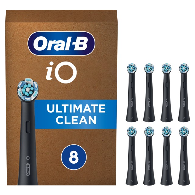 Oral-B iO Ultimate Clean Mαύρες Ανταλλακτικές Κεφαλές Ηλεκτρικής Οδοντόβουρτσας, 8 τμχ