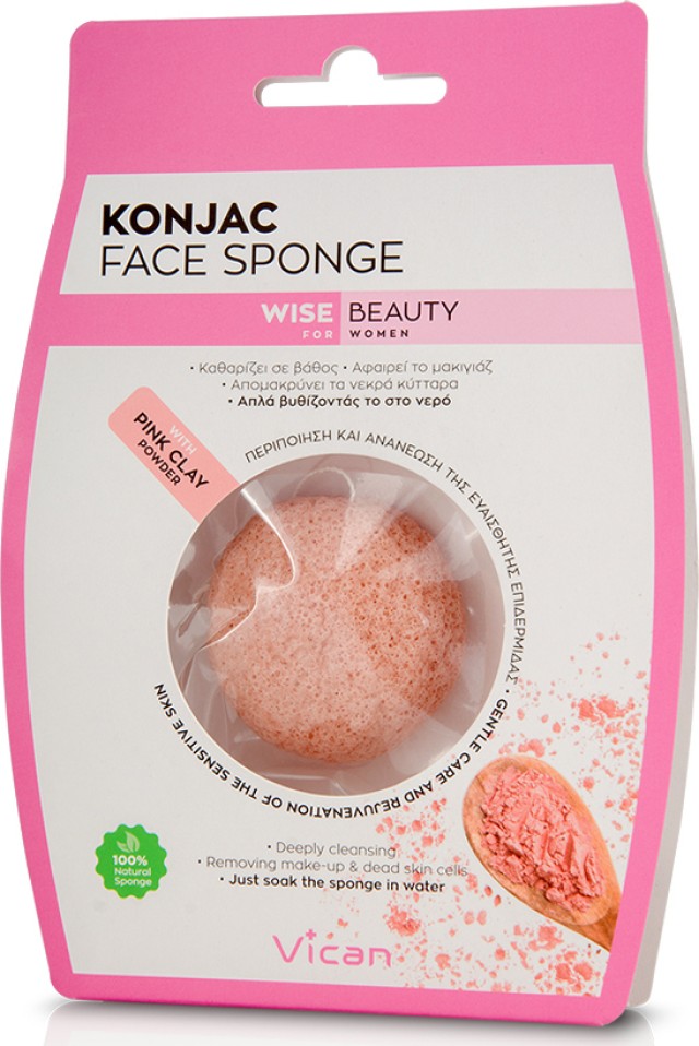 Vican Konjac Face Sponge with Pink Clay Powder 1 Tεμ.