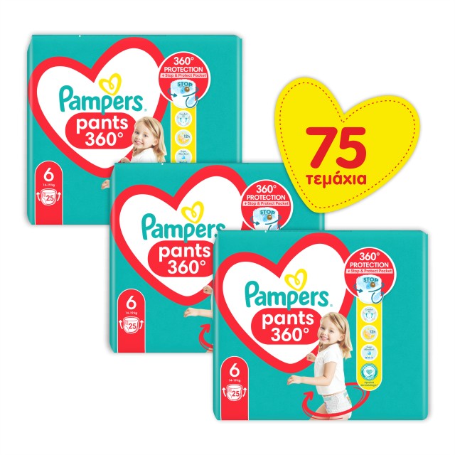 Pampers Πακέτο x3 JUMBO Pants Πάνα - Βρακάκι Μέγεθος 6 (14-19 κιλά) 75 πάνες (3x25)