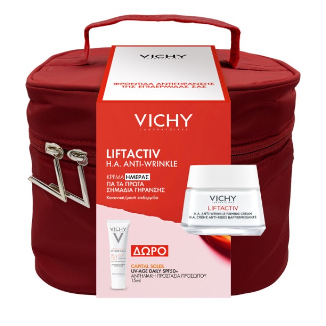 Vichy Promo Pack Liftactiv H.A. Κρέμα Προσώπου Ημέρας για Κανονική έως Μεικτή Επιδερμίδα 50ml & ΔΩΡΟ Capital Soleil, UV-Age Daily SPF50+ 15ml & Μοντέρνο Κόκκινο Νεσεσέρ