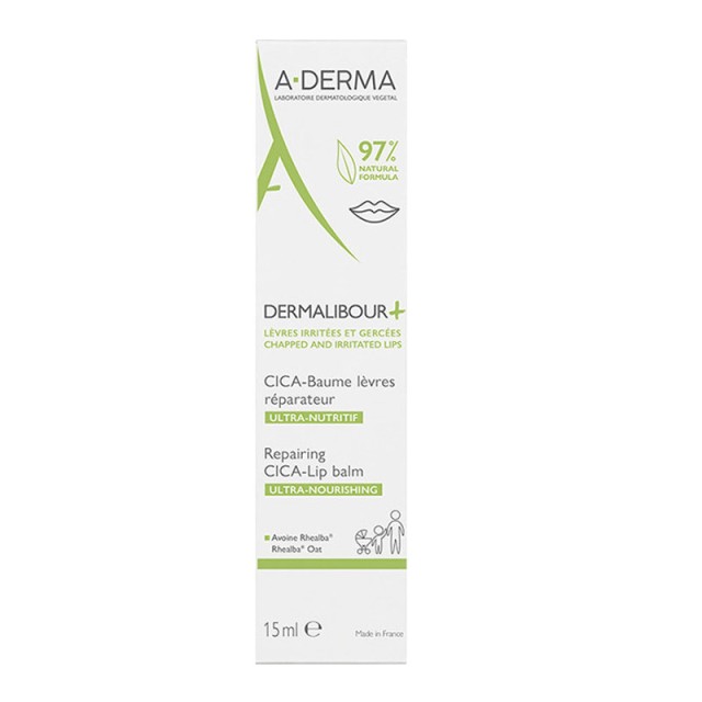 A-Derma Dermalibour+ Repairing Cica-Lip Balm Βάλσαμο Χειλιών για Σκασμένα & Ξηρά Χείλη, 15ml