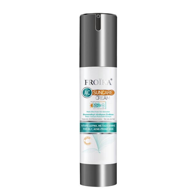 Froika AC Suncare Cream SPF50+ Water Resistant Αντηλιακή Κρέμα Προσώπου για Λιπαρό Δέρμα με Τάση Ακμής 50ml