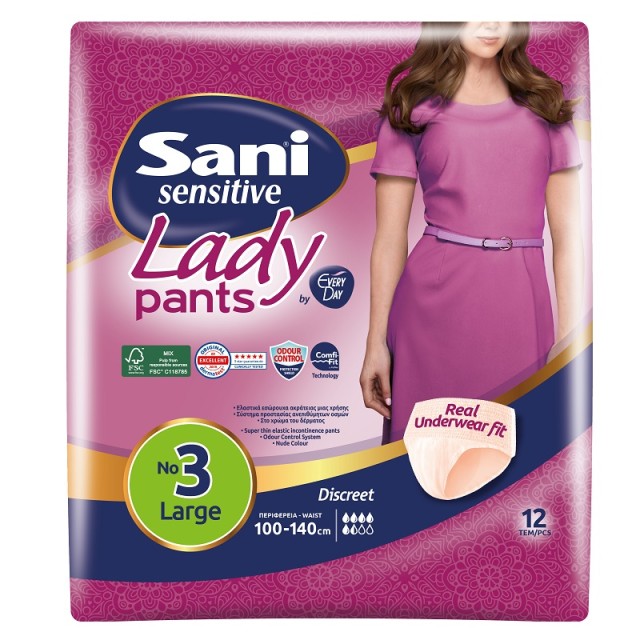 Sani Lady Discreet Pants Ελαστικά Εσώρουχα μιας Χρήσης No3 Large 12τμχ (86652)