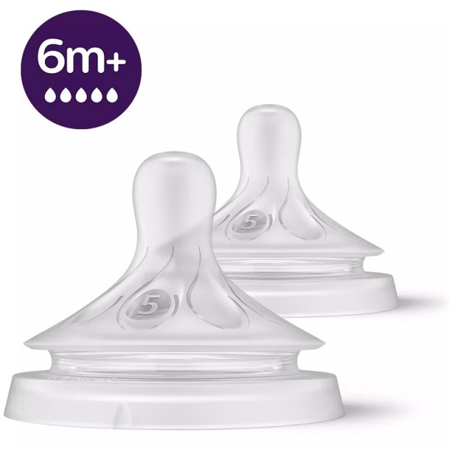 Avent Natural Response Teat 6m+ Θηλή Σιλικόνης Ροής 5 Οπών 2 Τεμάχια (SCY965/02)