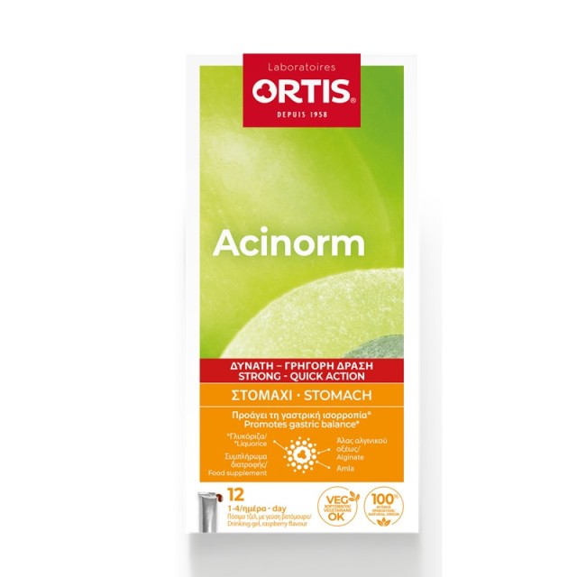 Ortis Acinorm Forte Gel Sticks Συμπλήρωμα Διατροφής για Γαστρική Ισορροπία σε Μορφή Πόσιμου Τζελ 12 sticks x 12gr