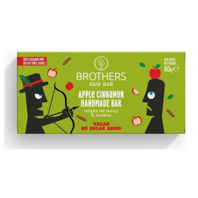 Brothers Healthy Food Μπάρα Raw με Μήλο & Κανέλα Χωρίς Προσθήκη Ζάχαρης 60gr