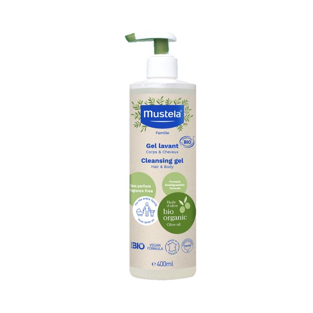 Mustela Bio Cleansing Gel Body & Hair Τζελ Καθαρισμού για Σώμα & Μαλλιά με Βιολογικό Ελαιόλαδο 400ml