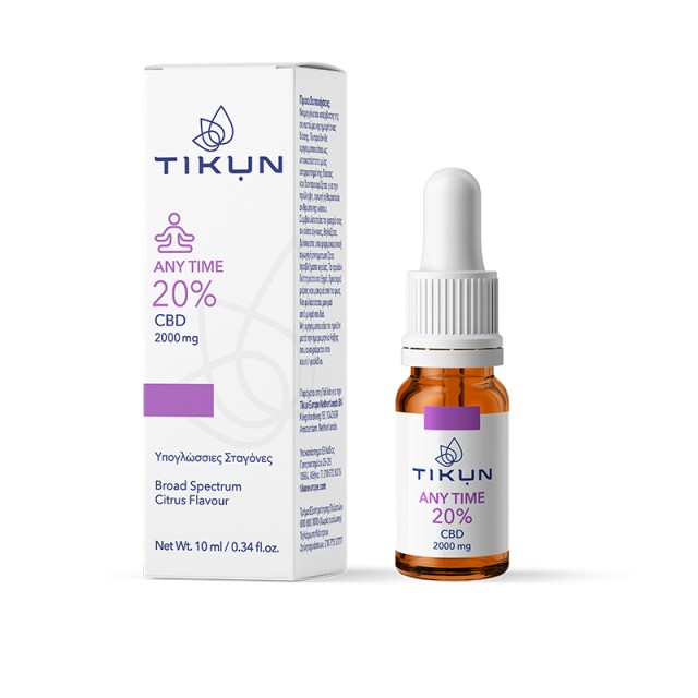 Tikun Any Time 20% Cbd 2000mg Υπογλώσσιες Σταγόνες Κάνναβης Κατά του Άγχους για Ισορροπία Ευεξία Χαλάρωση 10ml