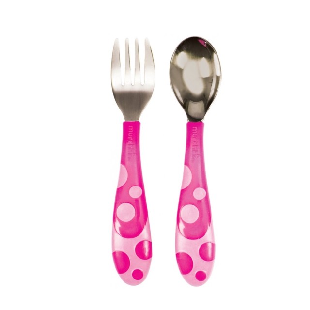 Munchkin Toddler Fork & Spoon Ροζ 12m+ Μαχαιροπίρουνα 2Τμχ