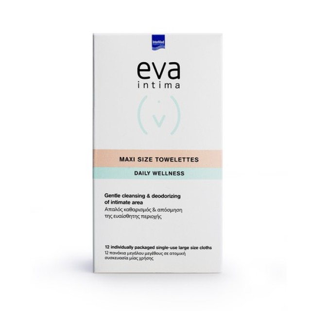 Intermed Eva Intima Towelettes Maxi Απαλός Καθαρισμός & Απόσμηση Της Ευαίσθητης Περιοχής 12τμχ