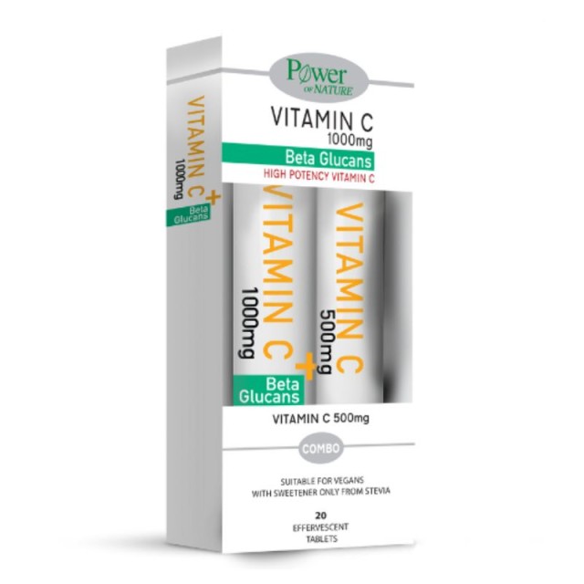 Power Of Nature Vitamin C+ Beta Glucans 1000mg 20 αναβράζοντα δισκία & Vitamin C 500mg 20 αναβράζοντα δισκία