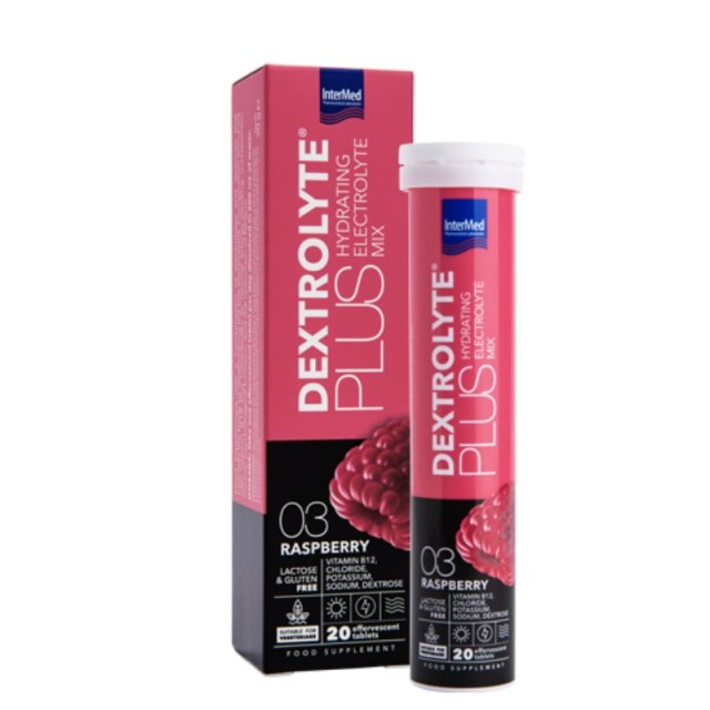 Intermed Dextrolyte Plus 03 Raspberry Ηλεκτρολύτες με Γεύση Βατόμουρο 20 αναβράζοντα δισκία